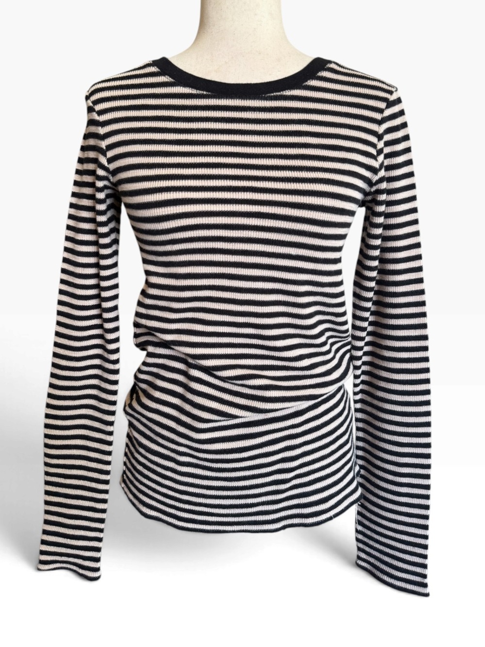 Vince Black and Beige Striped Long-Sleeve Tee